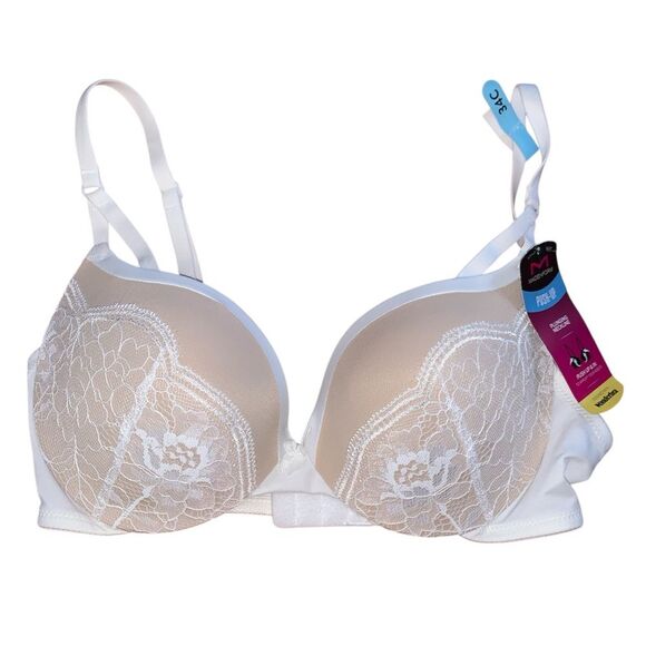 Maidenform push-up bra with plunging neck line, white lace, 34C - Picture 1 of 9